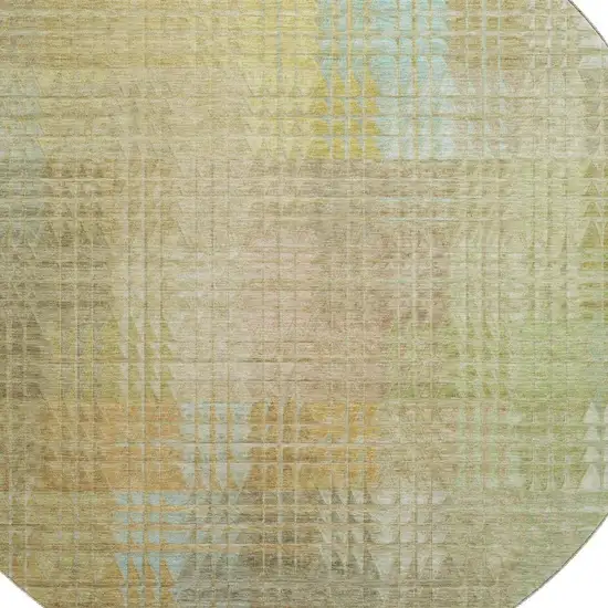 8' X 8' Beige Blue And Khaki Geometric Washable Round Rug With UV Protection Photo 2