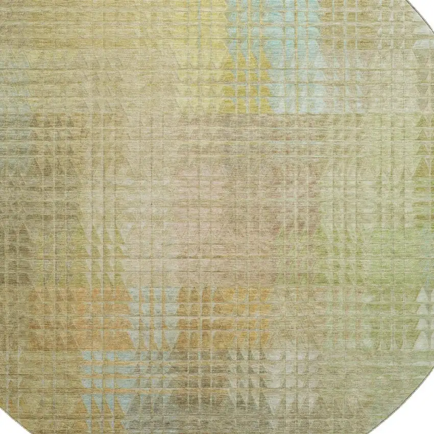 8' X 8' Beige Blue And Khaki Geometric Washable Round Rug With UV Protection Photo 2
