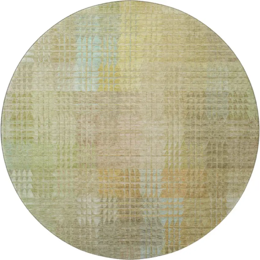 8' X 8' Beige Blue And Khaki Geometric Washable Round Rug With UV Protection Photo 3
