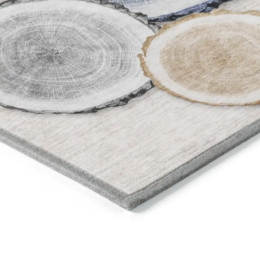 Beige Blue and Gold Faux Bois Washable Non Skid Indoor Outdoor Area Rug Photo 5