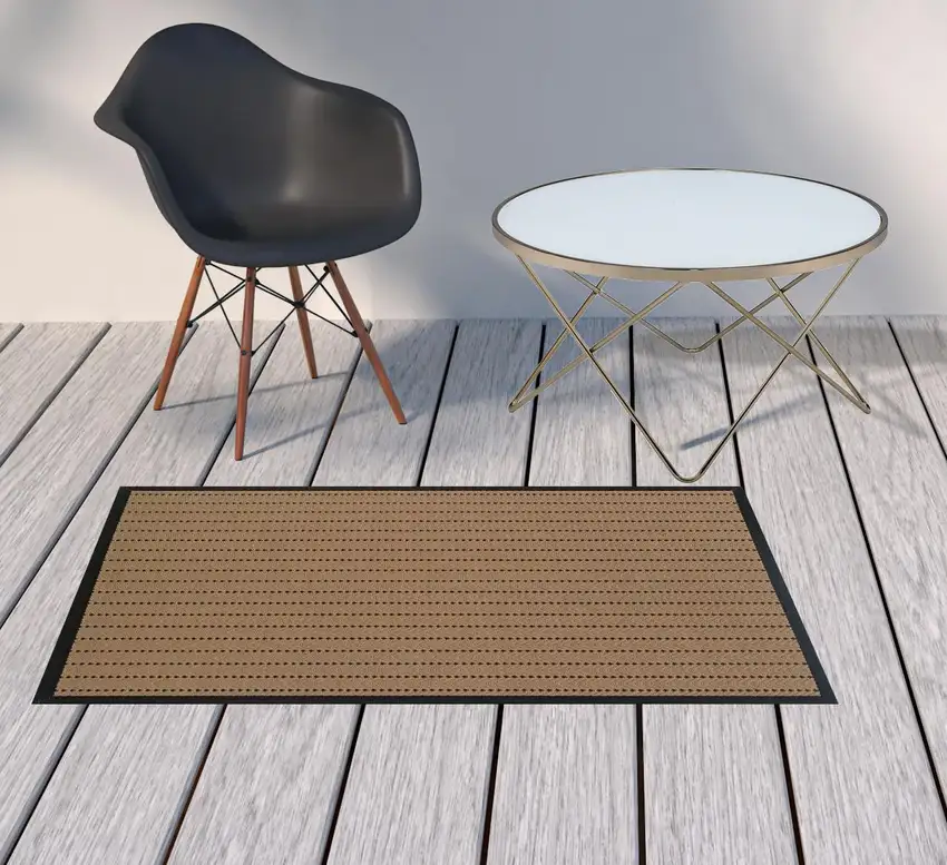 3' X 5' Beige Geometric Stain Resistant Indoor Outdoor Area Rug Photo 2