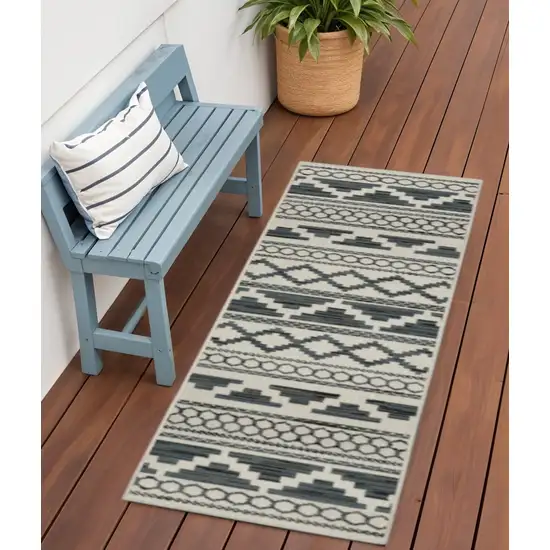 Blue and Beige Geometric Stain Resistant Indoor Outdoor Area Rug Photo 1