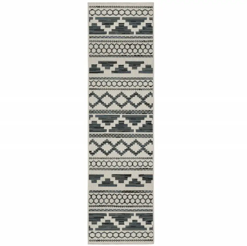2' X 7' Beige Geometric Stain Resistant Indoor Outdoor Area Rug Photo 1