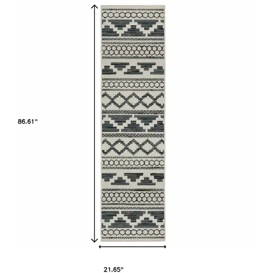 Blue and Beige Geometric Stain Resistant Indoor Outdoor Area Rug Photo 3