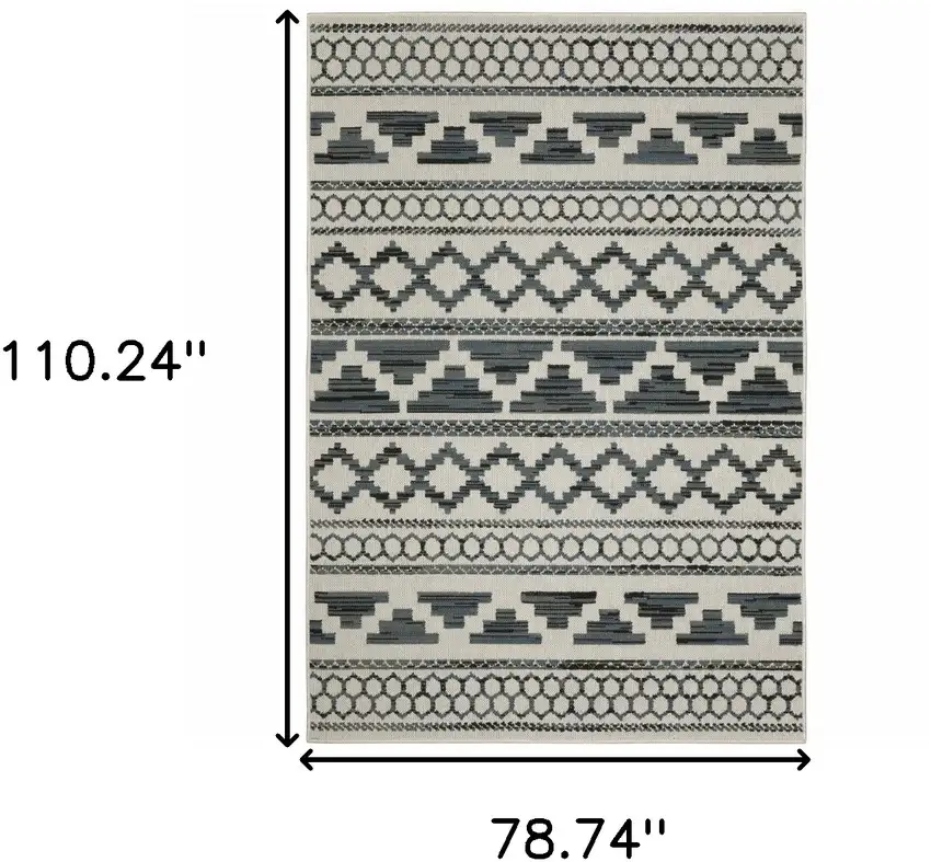 Blue and Beige Geometric Stain Resistant Indoor Outdoor Area Rug Photo 3