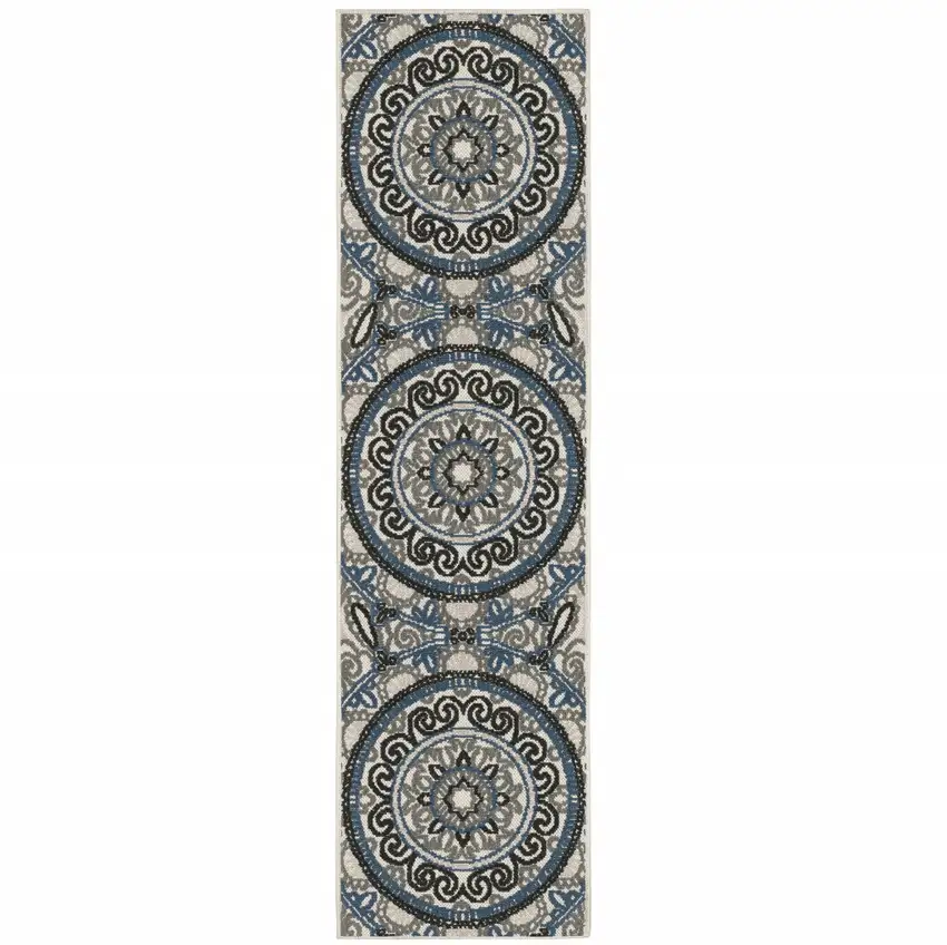 2' X 7' Beige Geometric Stain Resistant Indoor Outdoor Area Rug Photo 1