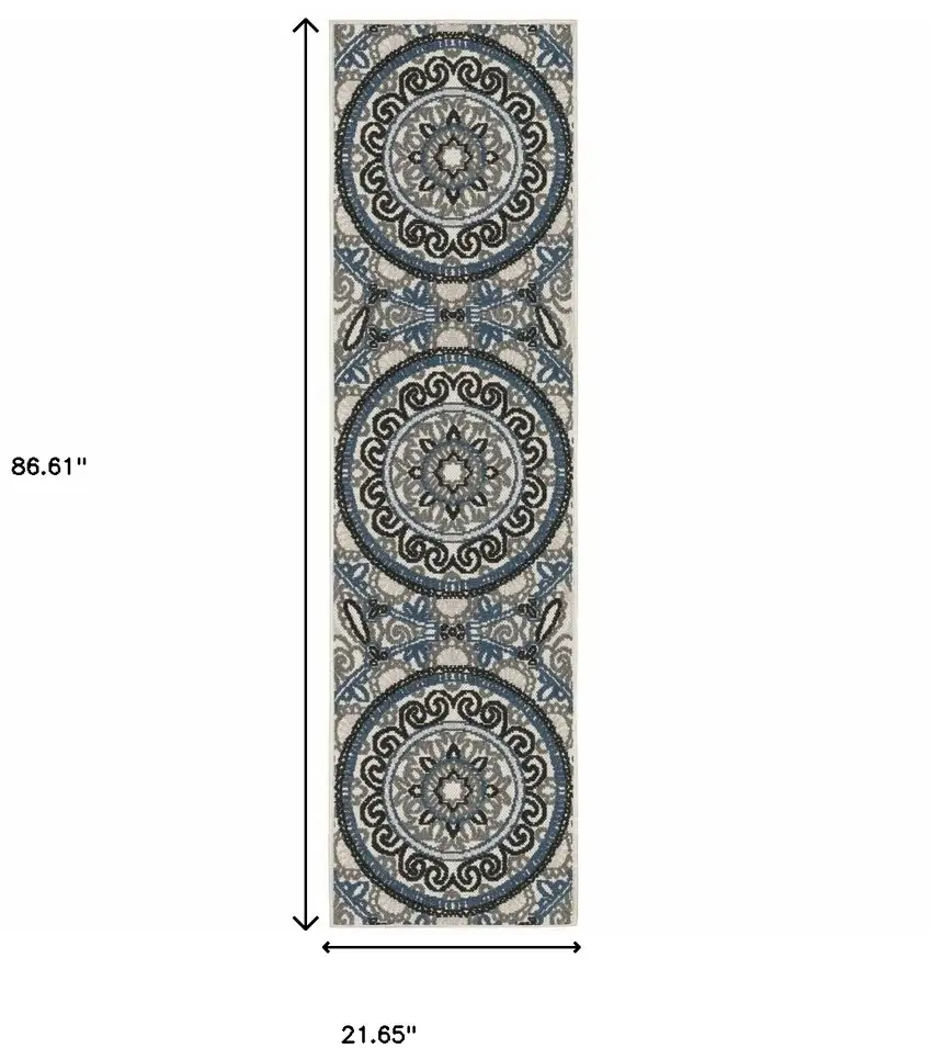 2' X 7' Beige Geometric Stain Resistant Indoor Outdoor Area Rug Photo 8