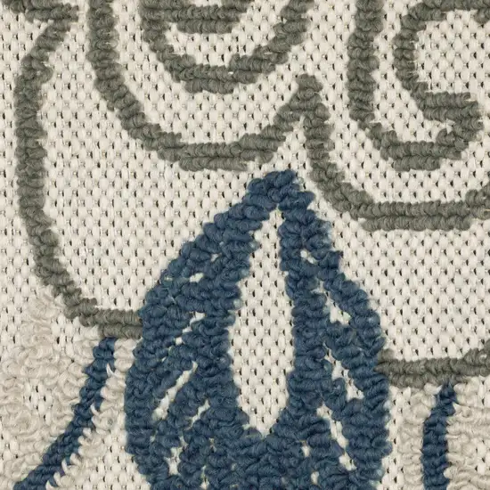 Blue and Beige Geometric Stain Resistant Indoor Outdoor Area Rug Photo 9