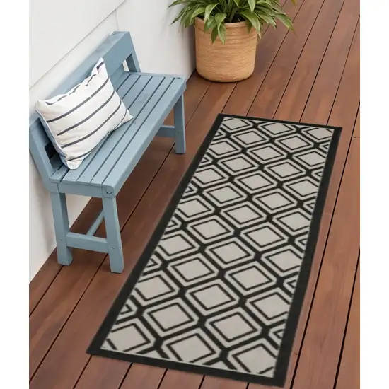 Beige and Black Geometric Stain Resistant Indoor Outdoor Area Rug Photo 1