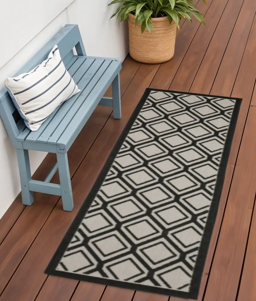 Beige and Black Geometric Stain Resistant Indoor Outdoor Area Rug Photo 1