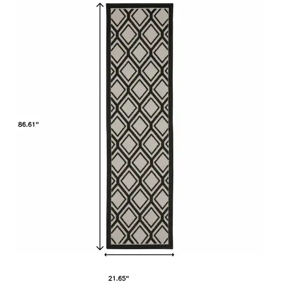 Beige and Black Geometric Stain Resistant Indoor Outdoor Area Rug Photo 3