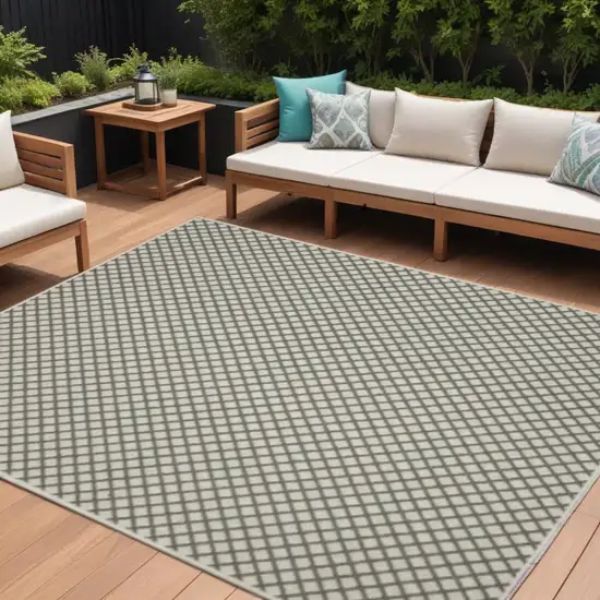 Beige Geometric Stain Resistant Indoor Outdoor Area Rug Photo 1