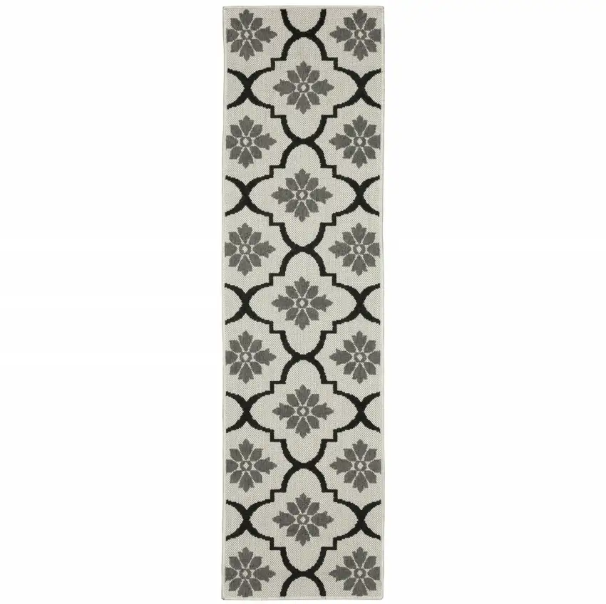 2' X 7' Beige Geometric Stain Resistant Indoor Outdoor Area Rug Photo 1