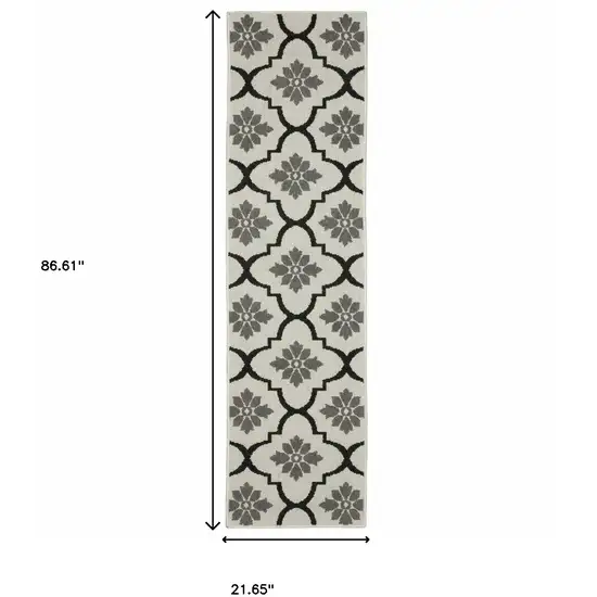 Beige and Black Geometric Stain Resistant Indoor Outdoor Area Rug Photo 3