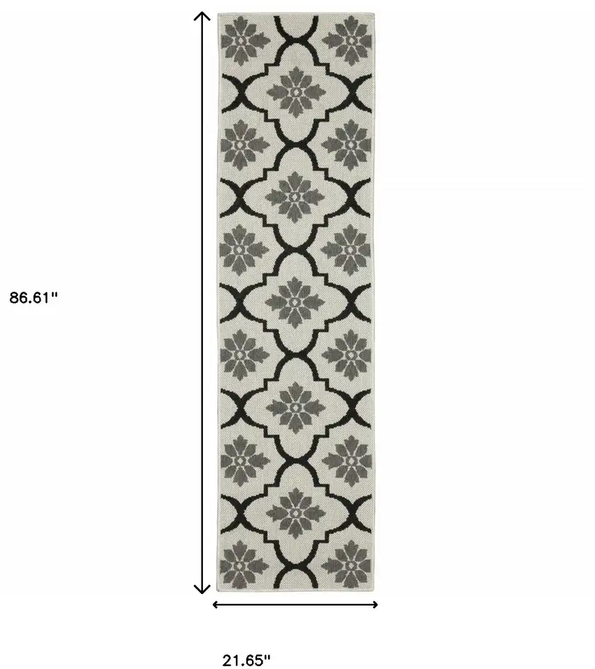Beige and Black Geometric Stain Resistant Indoor Outdoor Area Rug Photo 3