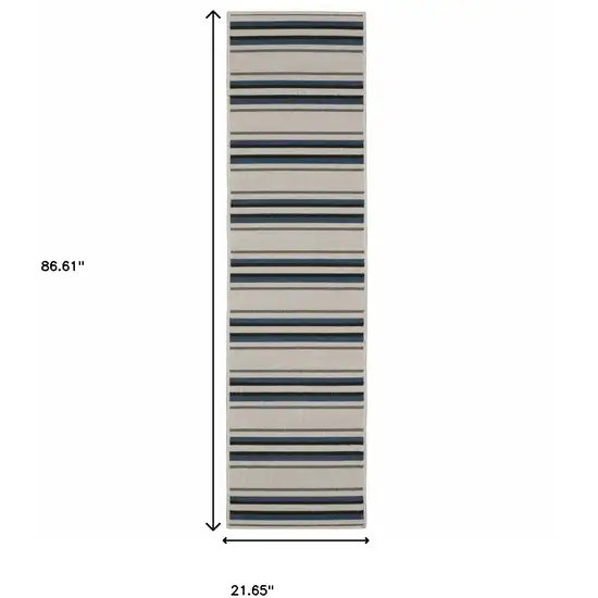 Blue and Beige Geometric Stain Resistant Indoor Outdoor Area Rug Photo 3