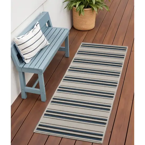 Blue and Beige Geometric Stain Resistant Indoor Outdoor Area Rug Photo 1