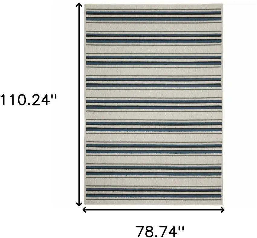 Blue and Beige Geometric Stain Resistant Indoor Outdoor Area Rug Photo 3