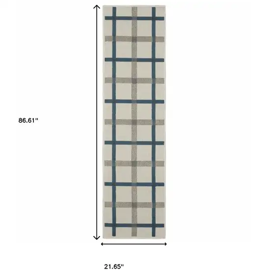 Blue and Beige Geometric Stain Resistant Indoor Outdoor Area Rug Photo 3