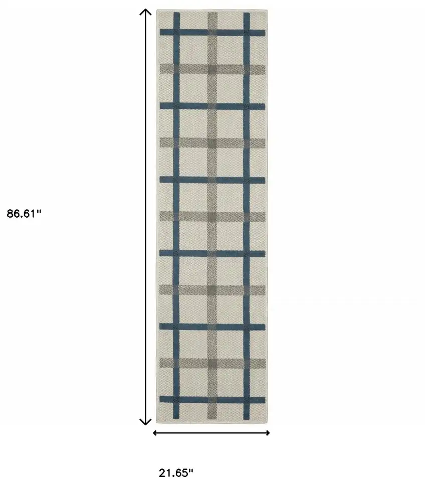 Blue and Beige Geometric Stain Resistant Indoor Outdoor Area Rug Photo 3