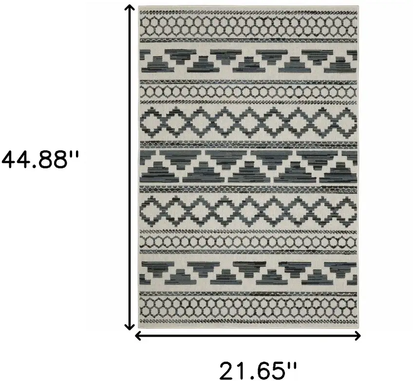 Blue and Beige Geometric Stain Resistant Indoor Outdoor Area Rug Photo 3