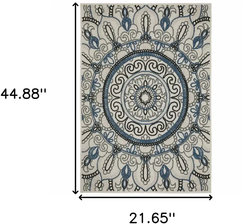 2' X 3' Beige Geometric Stain Resistant Indoor Outdoor Area Rug Photo 9