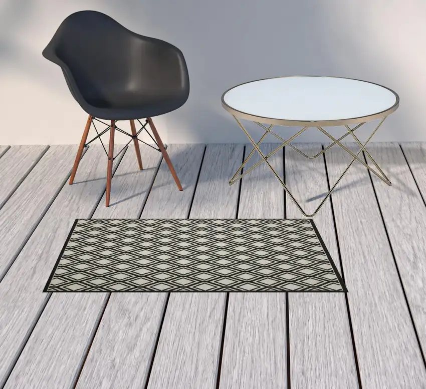 2' X 3' Beige Geometric Stain Resistant Indoor Outdoor Area Rug Photo 2