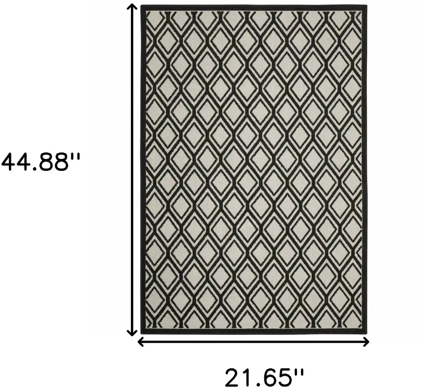 Beige and Black Geometric Stain Resistant Indoor Outdoor Area Rug Photo 3