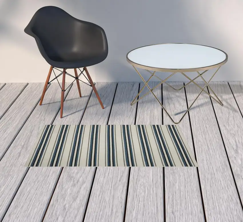 2' X 3' Beige Geometric Stain Resistant Indoor Outdoor Area Rug Photo 2