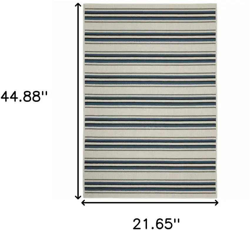 Blue and Beige Geometric Stain Resistant Indoor Outdoor Area Rug Photo 3
