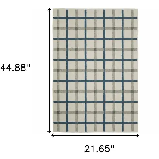 Blue and Beige Geometric Stain Resistant Indoor Outdoor Area Rug Photo 3