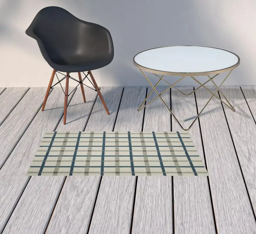 2' X 3' Beige Geometric Stain Resistant Indoor Outdoor Area Rug Photo 2