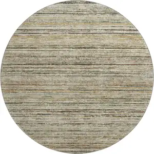 Photo of 8' X 8' Beige Gold And Brown Striped Washable Round Rug With UV Protection