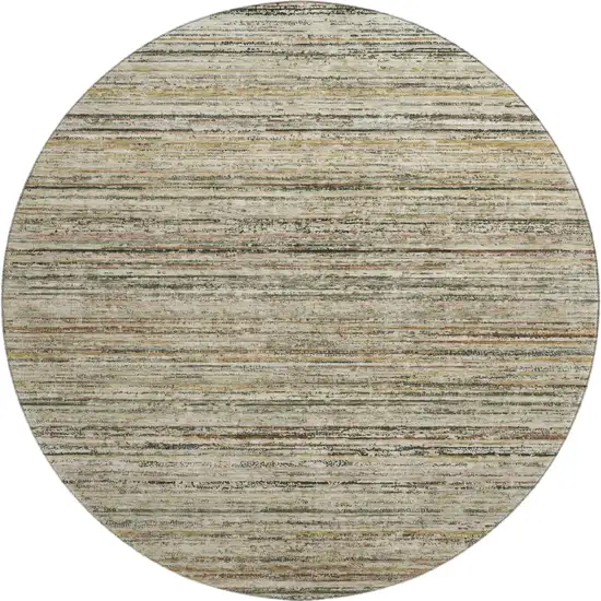 8' X 8' Beige Gold And Brown Striped Washable Round Rug With UV Protection Photo 1