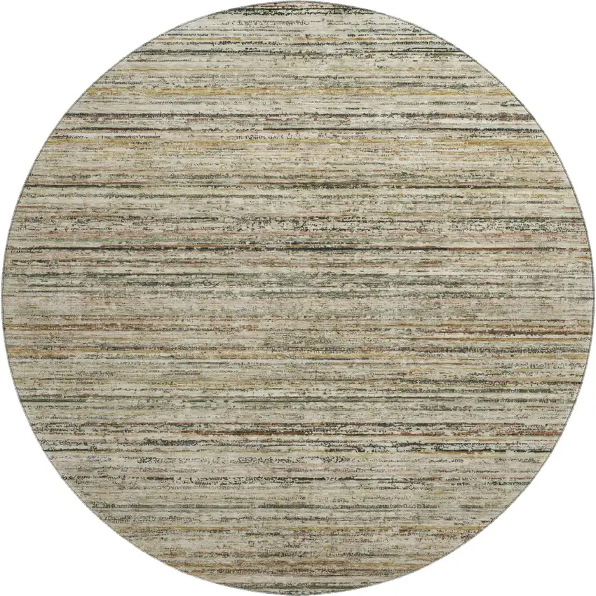8' X 8' Beige Gold And Brown Striped Washable Round Rug With UV Protection Photo 1