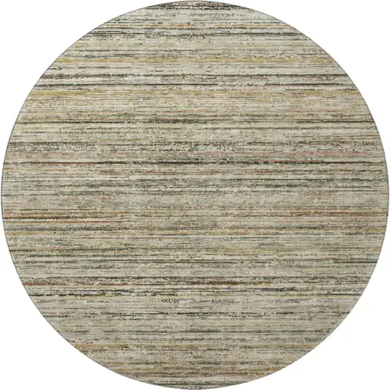 8' X 8' Beige Gold And Brown Striped Washable Round Rug With UV Protection Photo 3