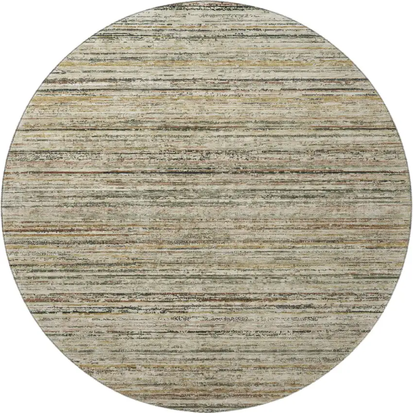 8' X 8' Beige Gold And Brown Striped Washable Round Rug With UV Protection Photo 3