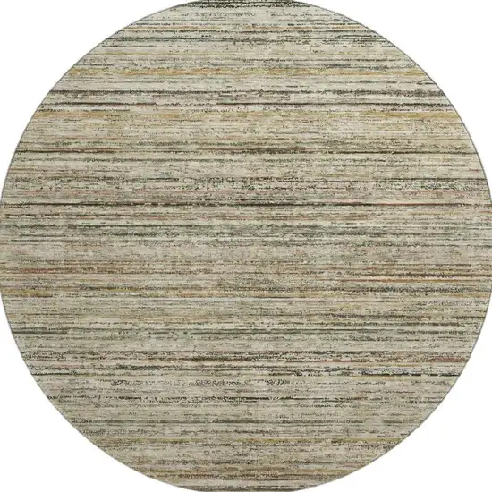 8' X 8' Beige Gold And Brown Striped Washable Round Rug With UV Protection Photo 2