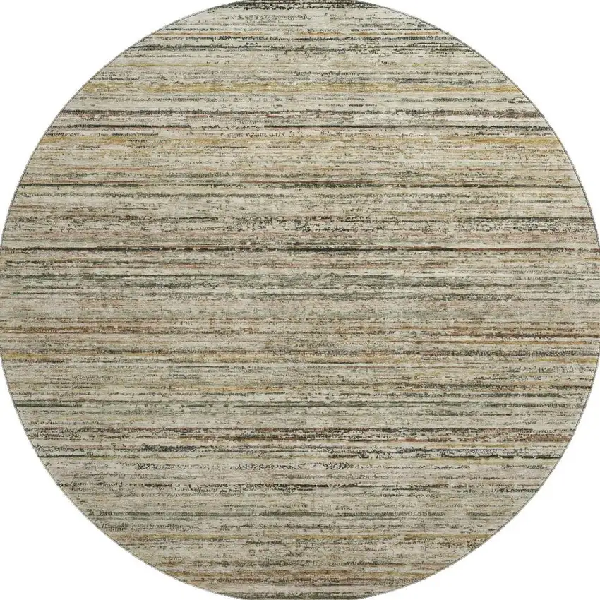 8' X 8' Beige Gold And Brown Striped Washable Round Rug With UV Protection Photo 2