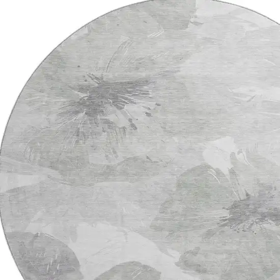 8' X 8' Beige Gray And Ivory Floral Washable Round Rug With UV Protection Photo 2