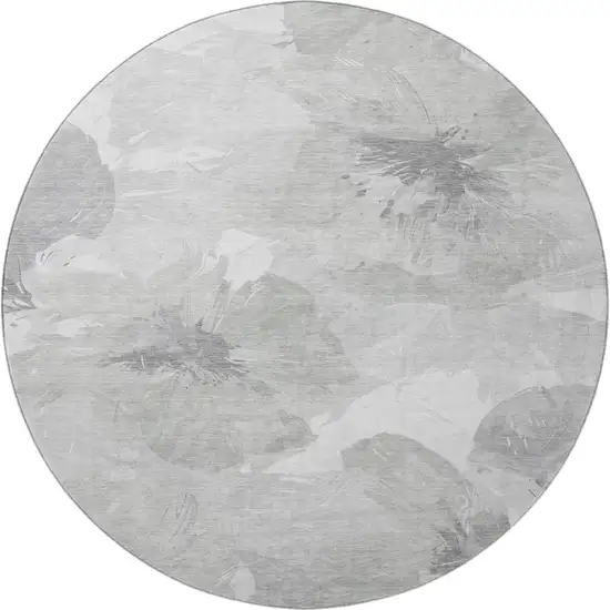 8' X 8' Beige Gray And Ivory Floral Washable Round Rug With UV Protection Photo 3