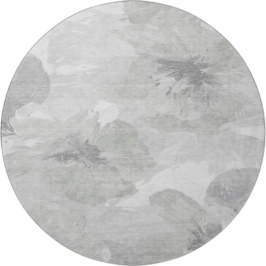 8' X 8' Beige Gray And Ivory Floral Washable Round Rug With UV Protection Photo 3