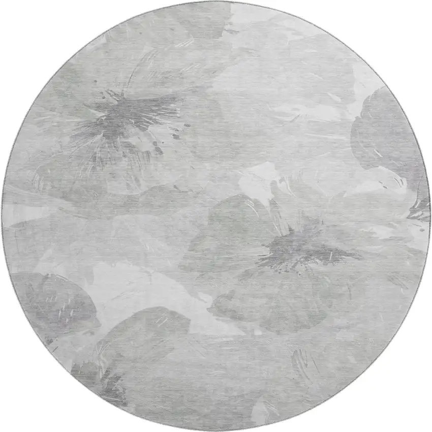 8' X 8' Beige Gray And Ivory Floral Washable Round Rug With UV Protection Photo 1