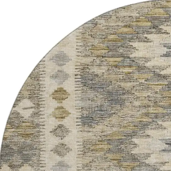 8' X 8' Beige Gray And Ivory Geometric Washable Round Rug With UV Protection Photo 3