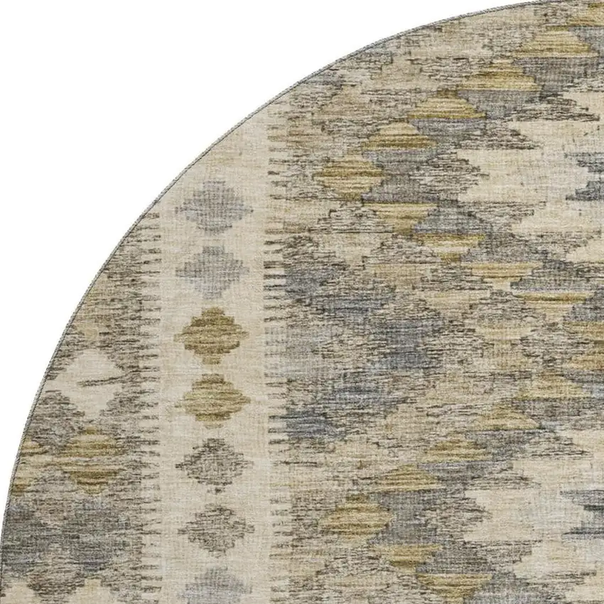 8' X 8' Beige Gray And Ivory Geometric Washable Round Rug With UV Protection Photo 3
