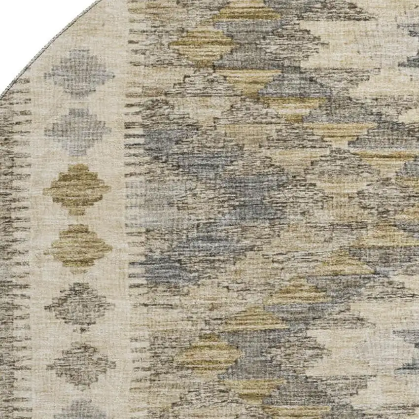 8' X 8' Beige Gray And Ivory Geometric Washable Round Rug With UV Protection Photo 2