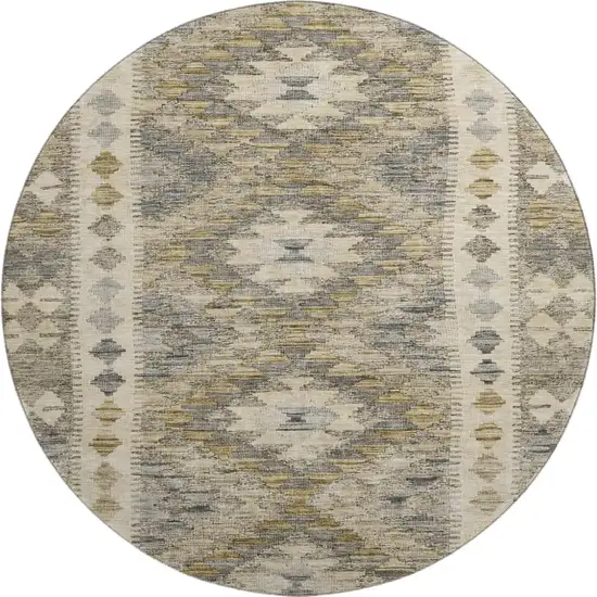 8' X 8' Beige Gray And Ivory Geometric Washable Round Rug With UV Protection Photo 1
