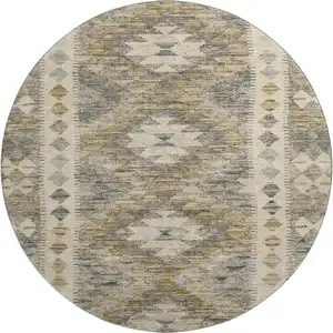 Photo of 8' X 8' Beige Gray And Ivory Geometric Washable Round Rug With UV Protection