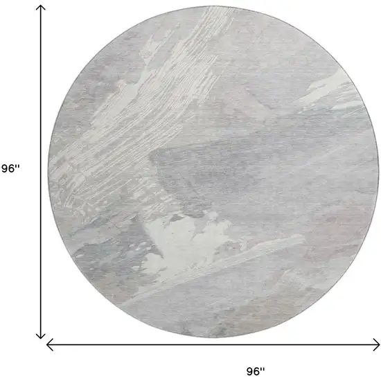8' X 8' Beige Gray And Silver Abstract Washable Round Rug With UV Protection Photo 9