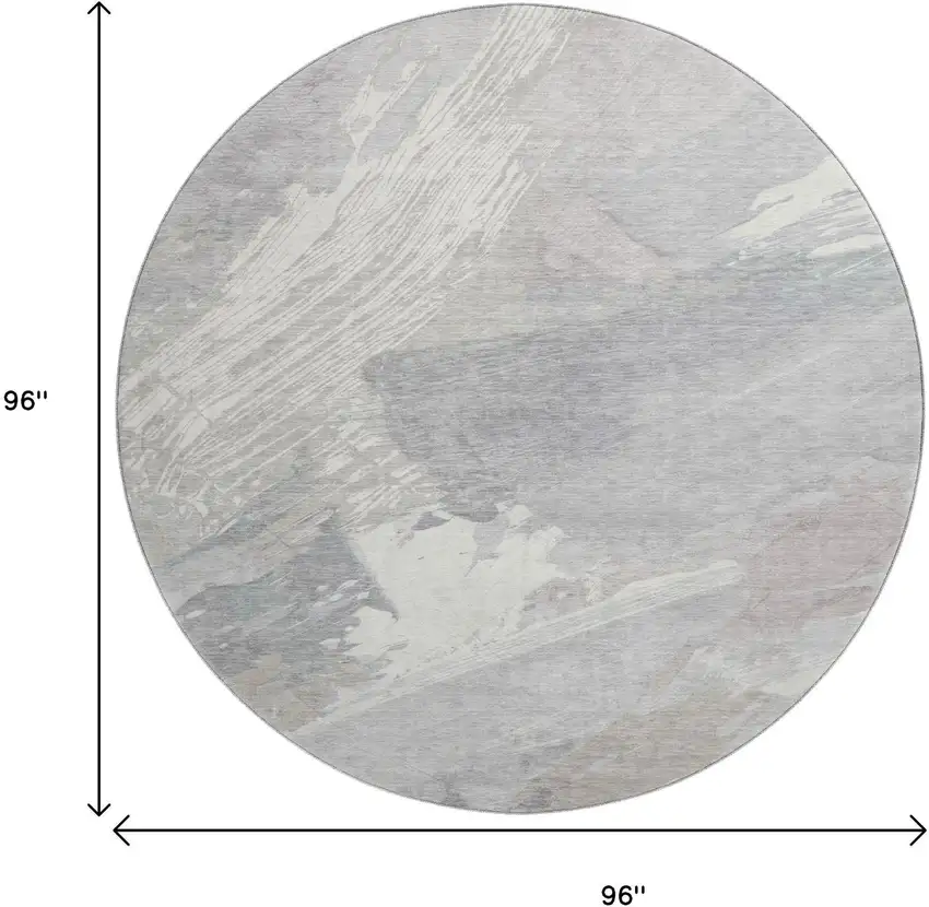 8' X 8' Beige Gray And Silver Abstract Washable Round Rug With UV Protection Photo 9